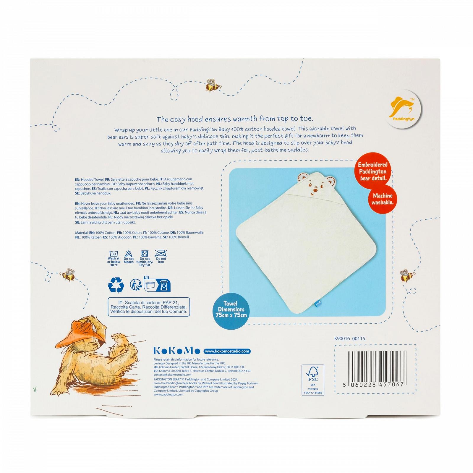 Полотенце с капюшоном Kokomo Studio Ltd Paddington Baby Luxury, 100% хлопок, очень мягкое, с вышивкой мордочки медвежонка Паддингтона, 75 x 75 см, фото №3