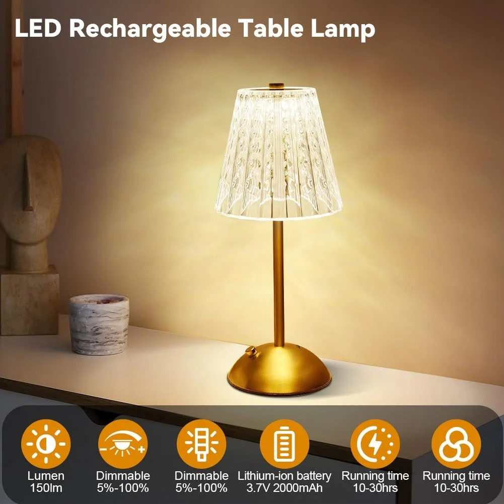 Настільна лампа LED бездротова сенсорна 2000 мАг 3 кольори димована Gold, фото №5