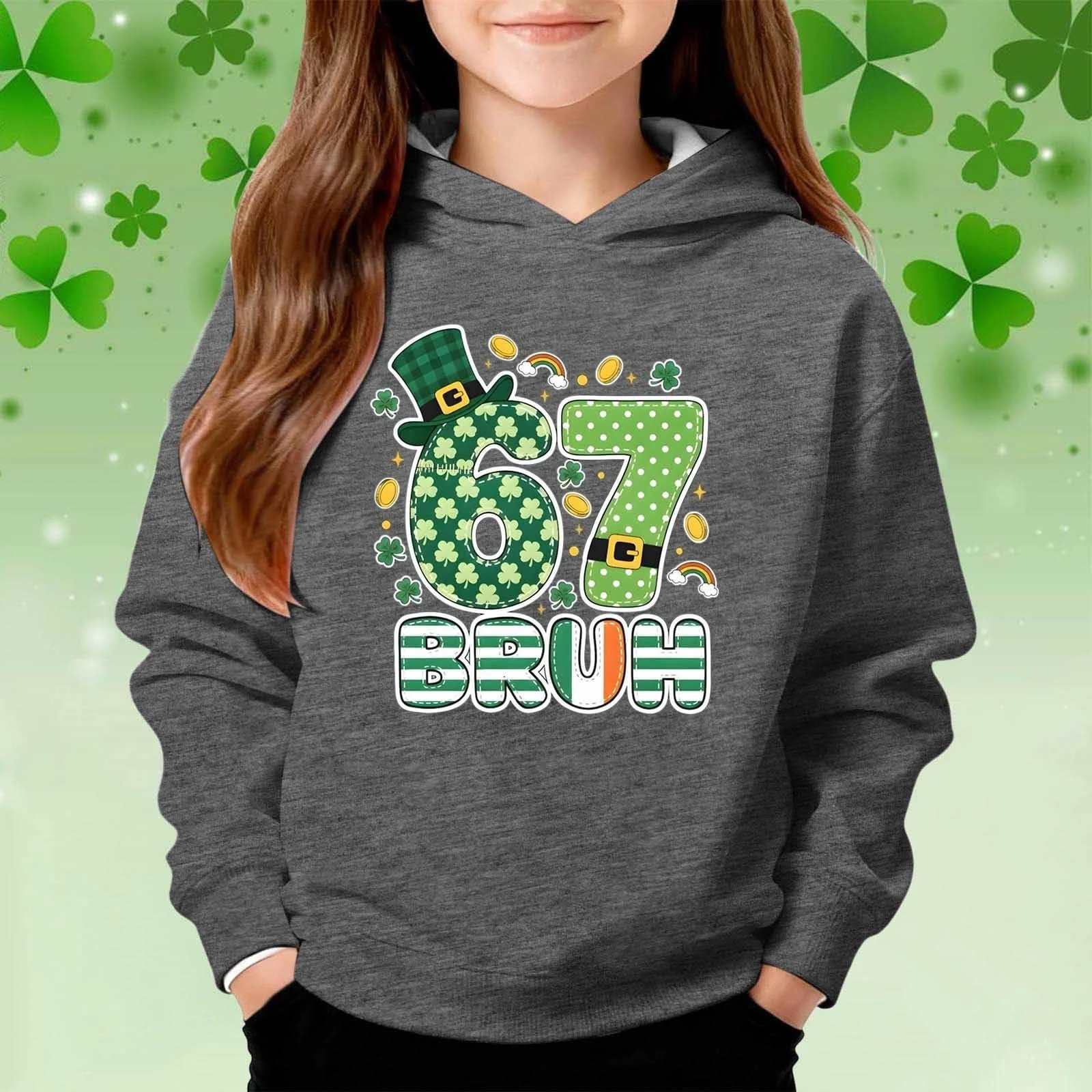 Толстовки Six Seven 67 Meme, с длинным рукавом, с принтом 67, толстовка на День Святого Патрика, повседневная свободная толстовка, преппи, уличная одежда, для мальчиков и девочек, повседневная куртка, фото №2