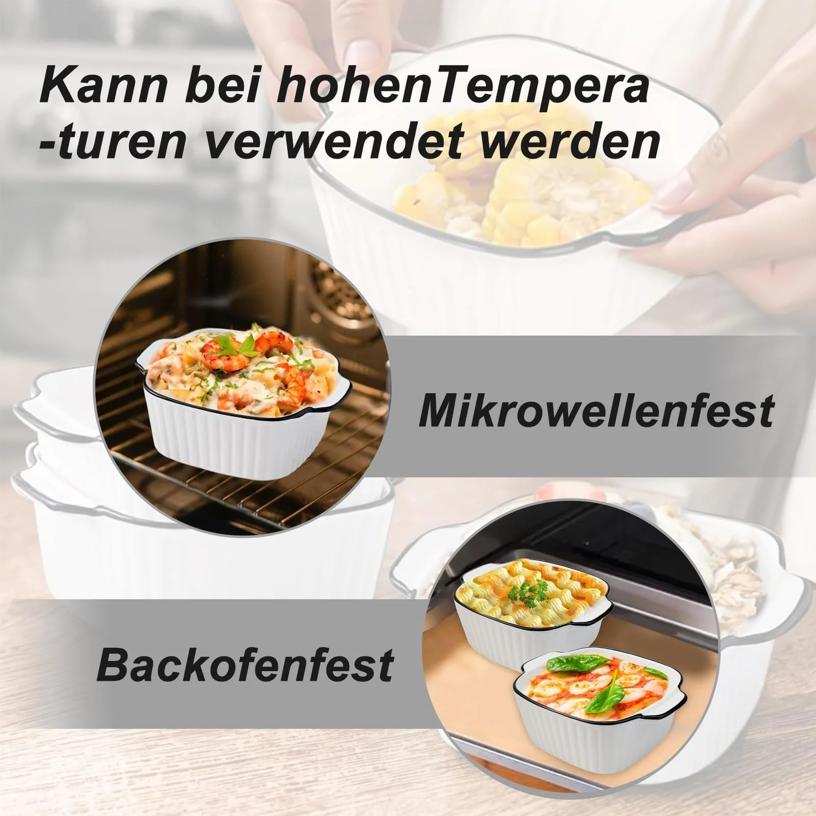 Набор из 4 керамических форм для запекания 400 мл с ручками 14.9 x 11.5 x 5.7 см квадратные для духовки и СВЧ, фото №4