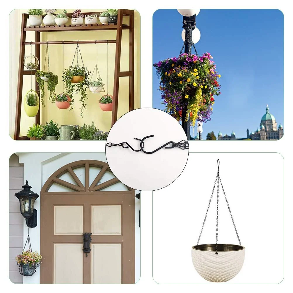 Металеві ланцюжки для підвісних кошиків Набір 6 шт. з S-подібними гачками Чорні, фото №6 Металеві ланцюжки для підвісних кошиків Набір 6 шт. з S-подібними гачками Чорні, фото №6