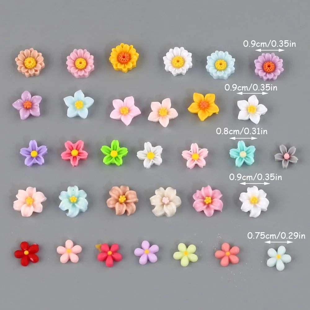 Квіти 3D для нігтів, набір 100 шт, різнокольорові, маленькі, смола, фото №2