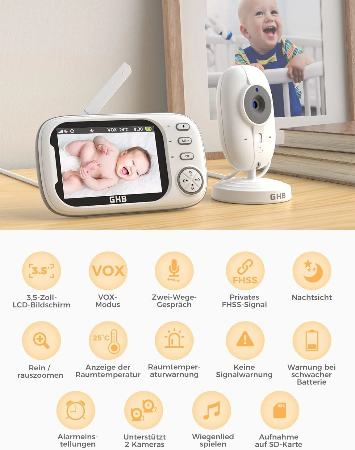 Видеоняня GHB 3.5 Inch LCD 2.4 GHz VOX Night Vision, фото №7 Видеоняня GHB 3.5 Inch LCD 2.4 GHz VOX Night Vision, фото №7