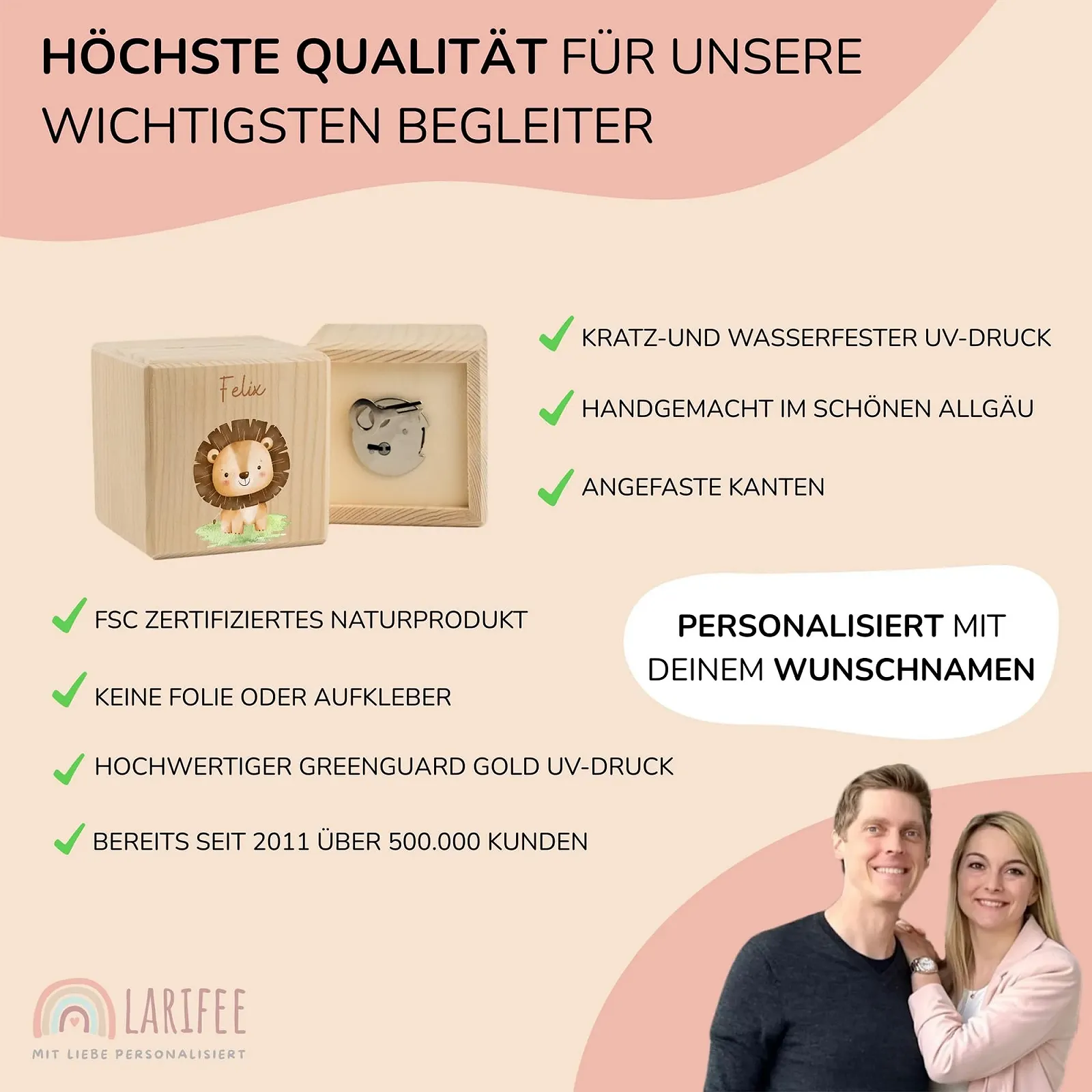 Копилка LARIFEE Lions Babyn деревянная с замком и ключом, фото №4