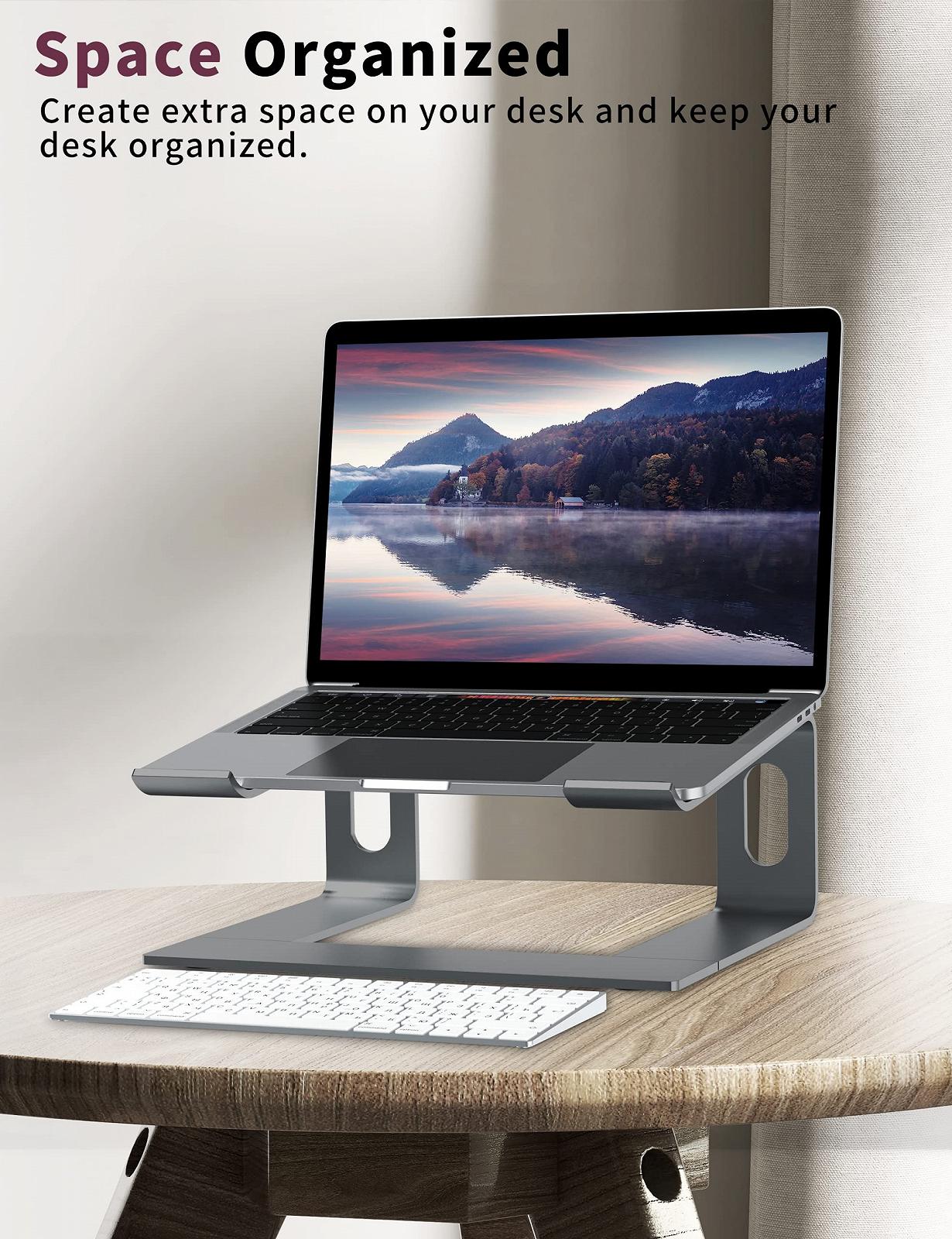Підставка для ноутбука ALASHI, алюмінієва, ергономічна підставка для ноутбука, знімна металева підставка для ноутбука, підтримка ноутбуків від 10 до 15.6 дюймів, сіра, фото №7