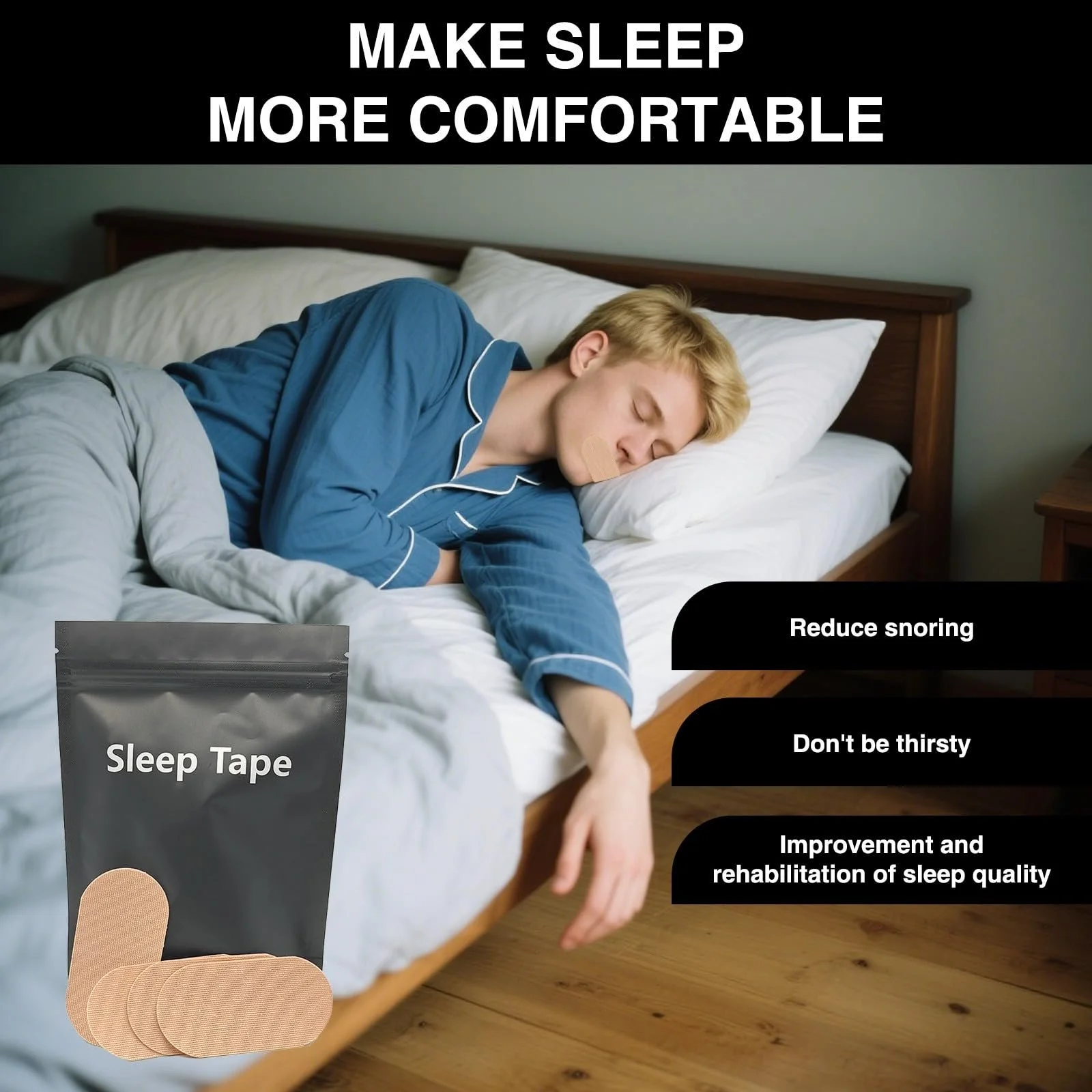 Пластирі для рота проти хропіння, стрічка для рота для сну, щоб зупинити хропіння, покращує сон і дихання, фото №3