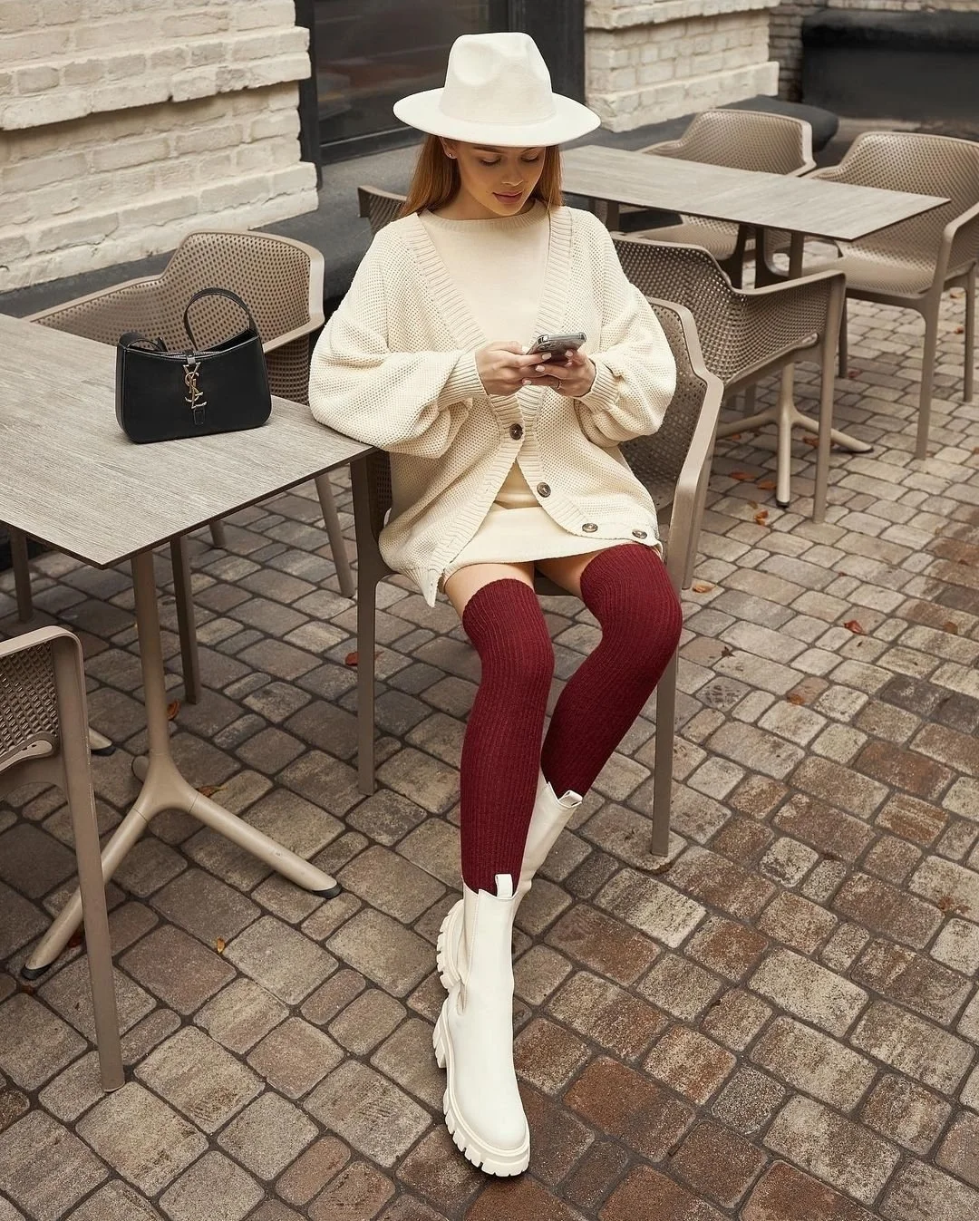 Бордові зимові панчохи вище коліна з вовни мериноса для дівчини, фото №3