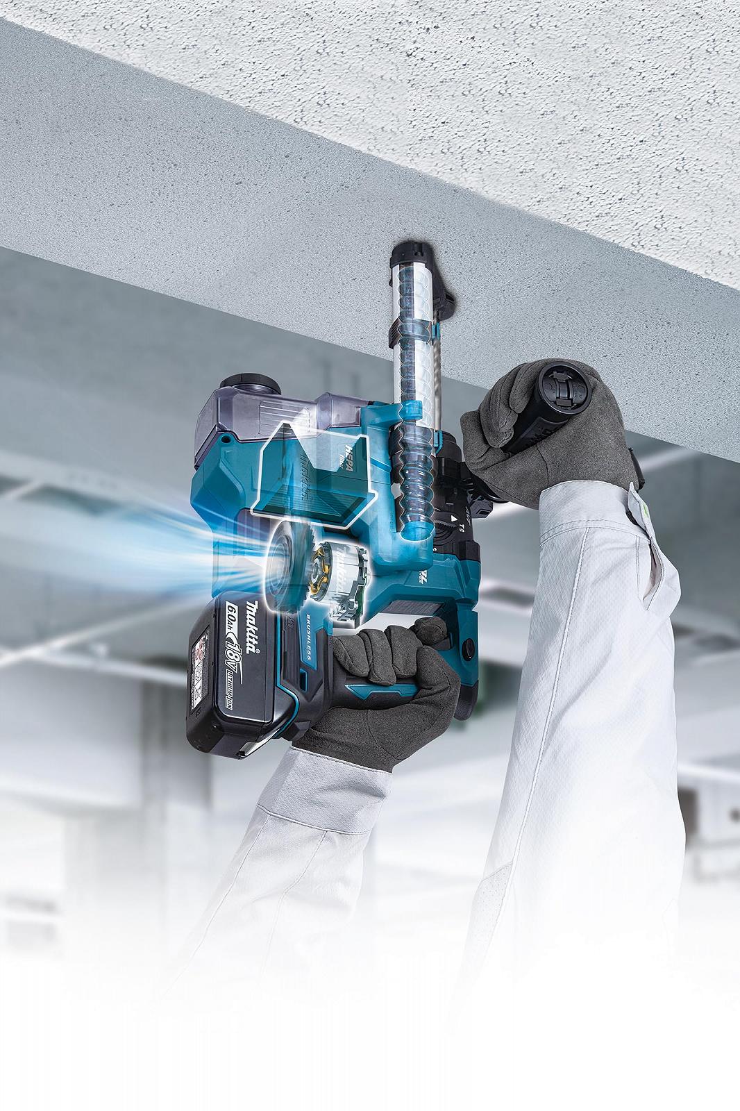 Аккумуляторный комбинированный перфоратор Makita DHR183RTWJ для SDS-PLUS 18 В / 5,0 А·ч, 2 аккумулятора + зарядное устройство с удалением пыли DX16 в Makpac, фото №5 Аккумуляторный комбинированный перфоратор Makita DHR183RTWJ для SDS-PLUS 18 В / 5,0 А·ч, 2 аккумулятора + зарядное устройство с удалением пыли DX16 в Makpac, фото №5