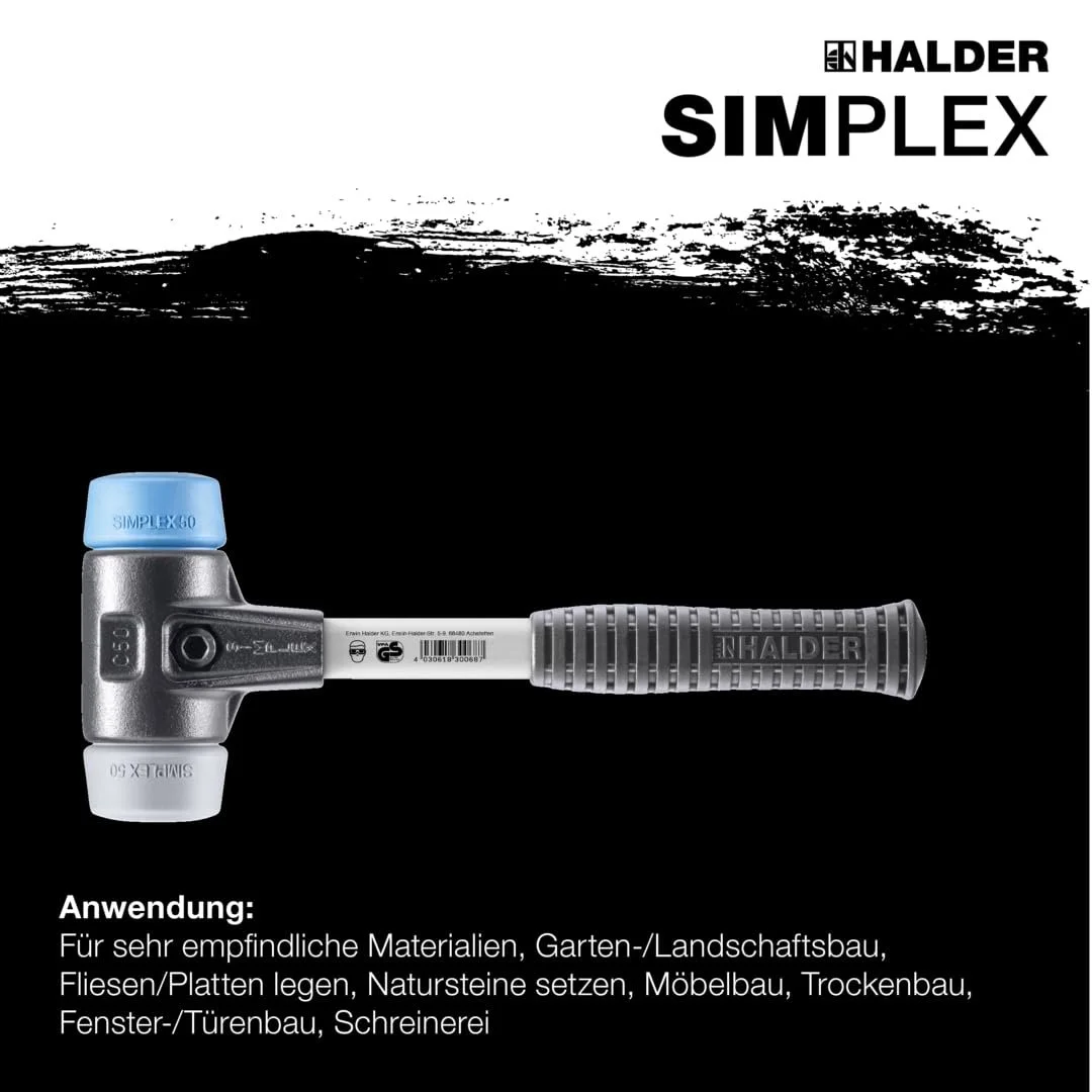 Киянка Halder Simplex 3713060 м'яка TPE з посиленим корпусом із литої сталі різнокольорова 60 мм, фото №3 Киянка Halder Simplex 3713060 м'яка TPE з посиленим корпусом із литої сталі різнокольорова 60 мм, фото №3