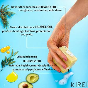 Брусок шампуня Kirei Anti Dandruff 2-в-1 для жирной или сухой перхоти Авокадо/Можжевельник/Розмарин 100 г synthetic.ua - Фото 1