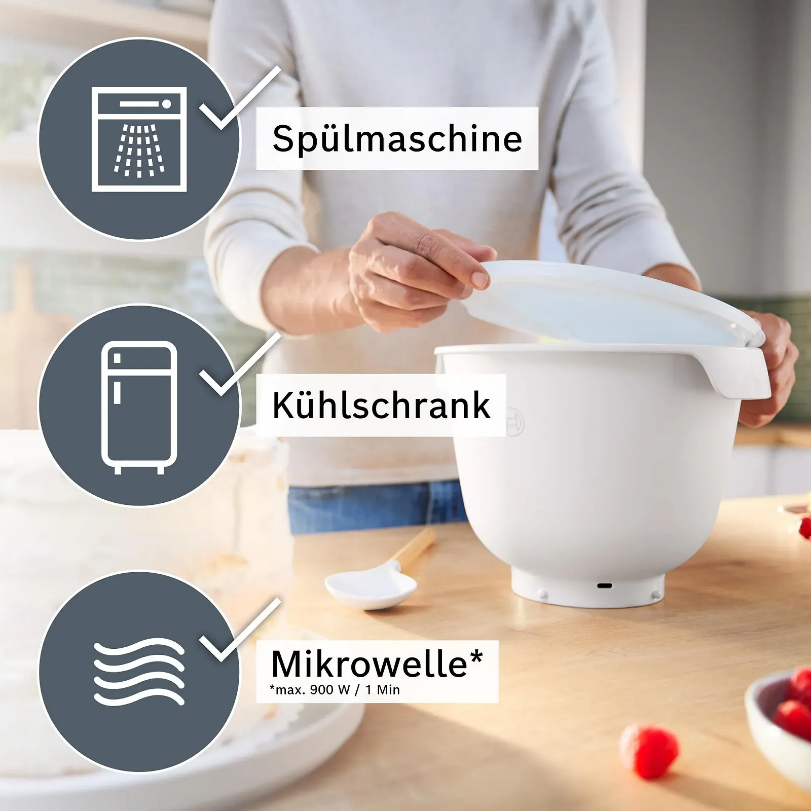 Миска для смешивания пластиковая Bosch Series 6 MUZS6KR с крышкой и ручками 5.5 л BPA-Free, фото №8 Миска для смешивания пластиковая Bosch Series 6 MUZS6KR с крышкой и ручками 5.5 л BPA-Free, фото №8
