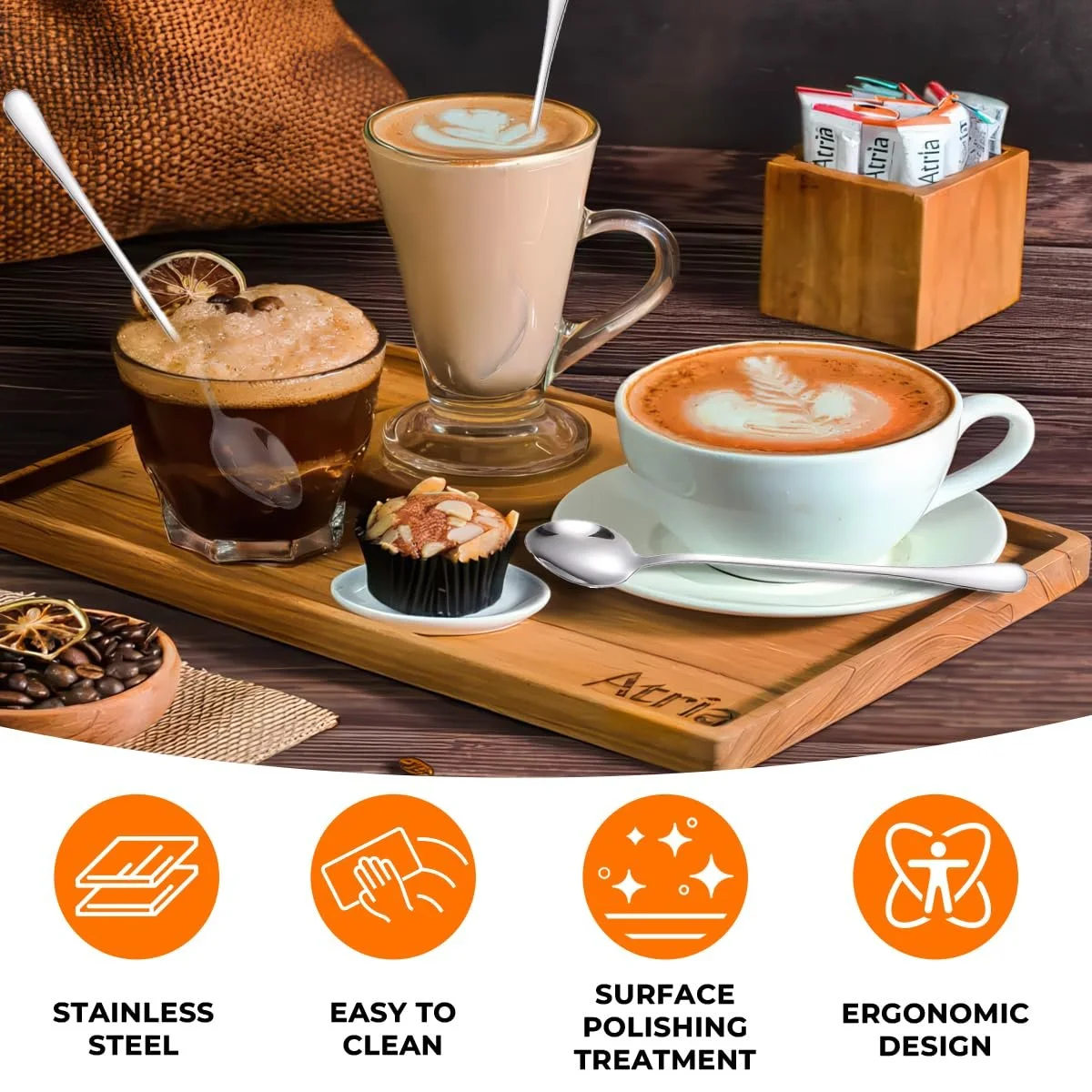 Ложка для лате макіато з нержавіючої сталі, 20 шт, 20 см, полірована, фото №4