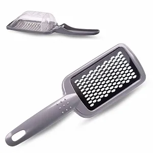 Терка OMAGO с контейнером для сыра, чеснока, фруктов, овощей, маленькая ручная, серого цвета. - Фото 1