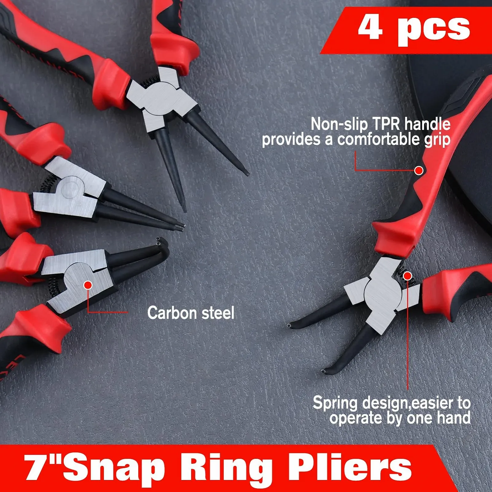 Набор плоскогубцев для стопорных колец LEONTOOL, 7 дюймов, внутренние/наружные, прямые и изогнутые губки, диаметр наконечника 0,08 дюйма, фото №7 Набор плоскогубцев для стопорных колец LEONTOOL, 7 дюймов, внутренние/наружные, прямые и изогнутые губки, диаметр наконечника 0,08 дюйма, фото №7