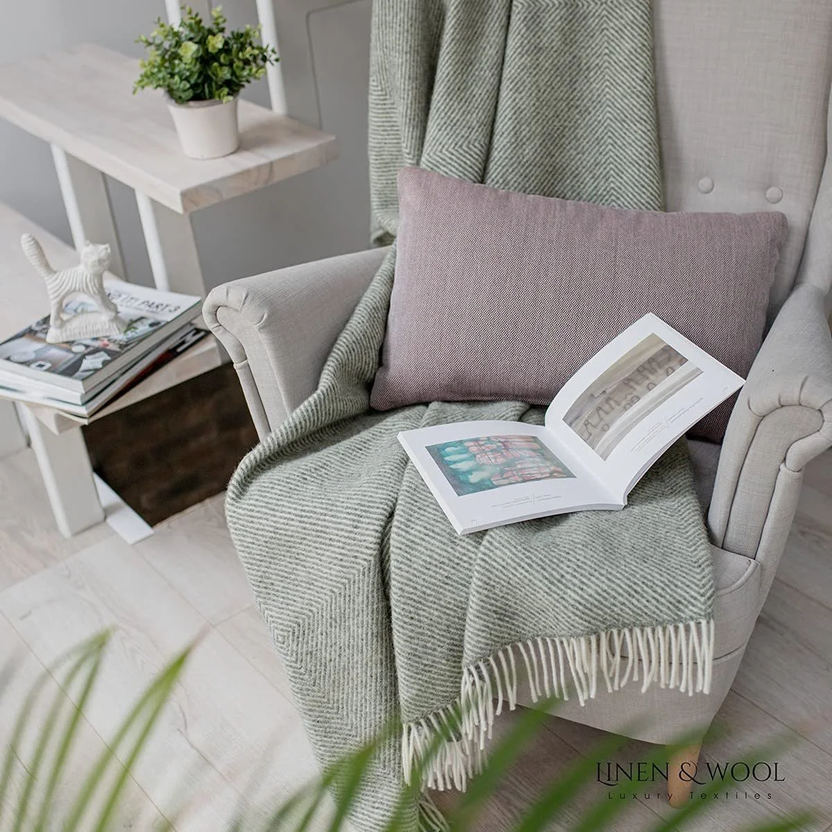 Покрывало Шерстяное Linen & Cotton Alaska с ромбовидным узором 100% Чистая новозеландская шерсть Темно-серый (140 x 220 см) Плед для дивана, фото №4