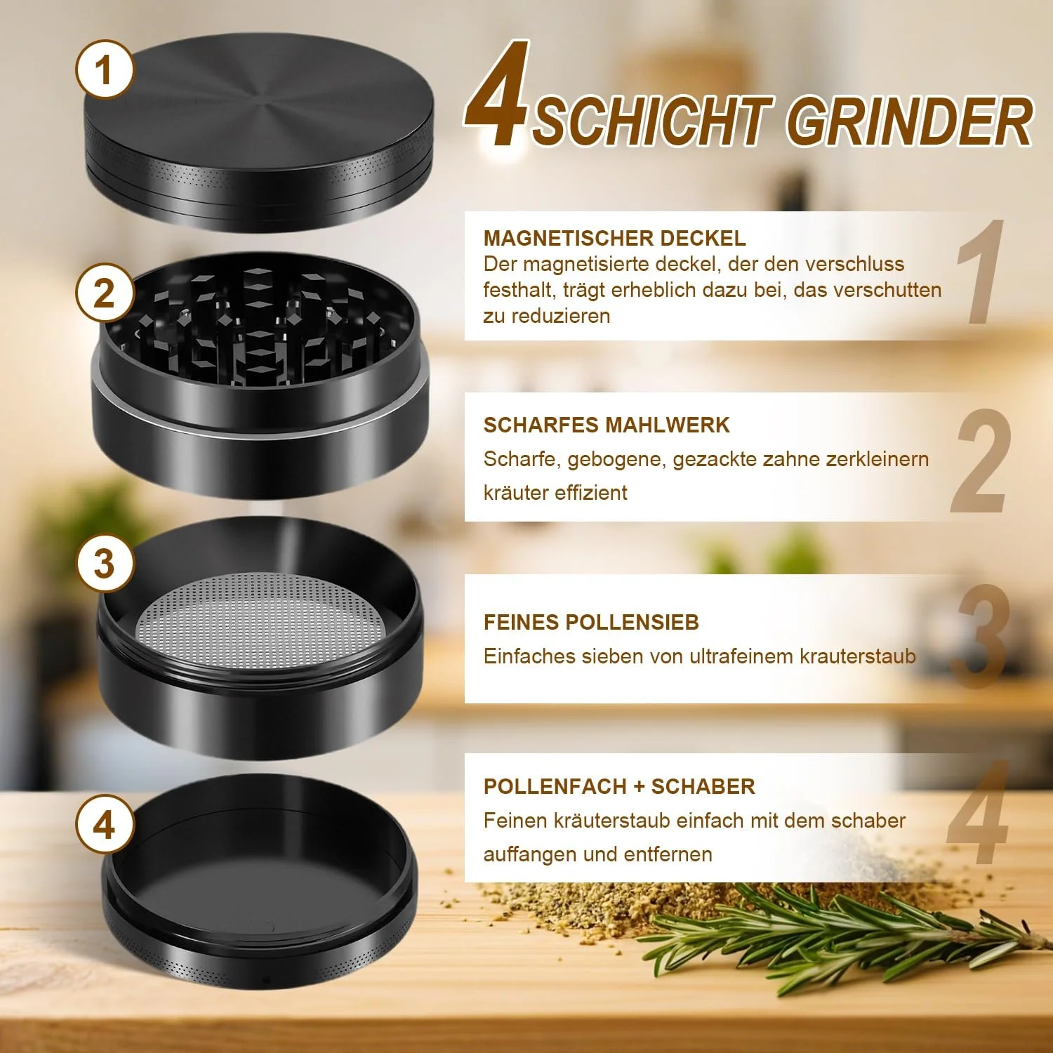 Измельчитель Klein 4-секционный Мельница для трав Металлическая, фото №6