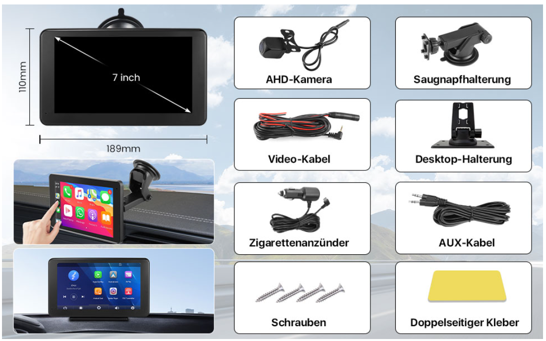 Автомагнітола GREENAUTO / 7" / Сенсорна / Apple CarPlay / Android Auto / Bluetooth / WI-FI / GPS / USB / AUX / TF slot, фото №9