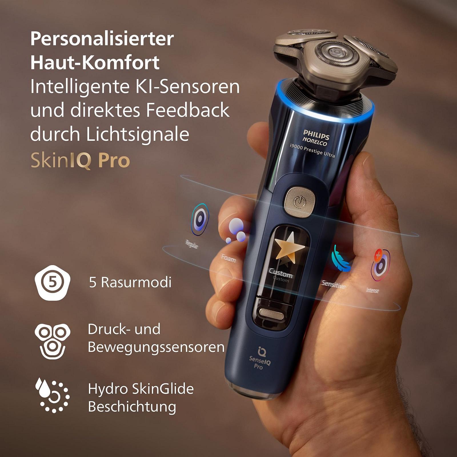 Електробритва Philips i9000 Prestige Ultra XP9401/38 для вологого та сухого гоління з датчиками тиску та руху стайлером тримером очисною та зарядною станціями та чохлом Adriatic, фото №6