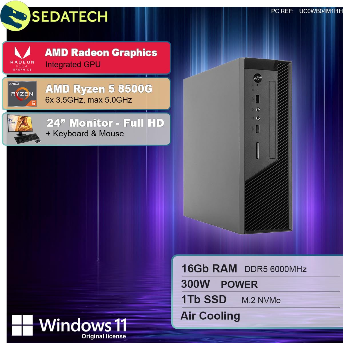 Пакет Sedatech Мини ПК Рабочая станция AMD Ryzen 5 8500G Radeon Vega 16GB DDR5 1TB SSD M.2 DVD-RW Windows 11 Монитор 24 Дюйма, фото №2