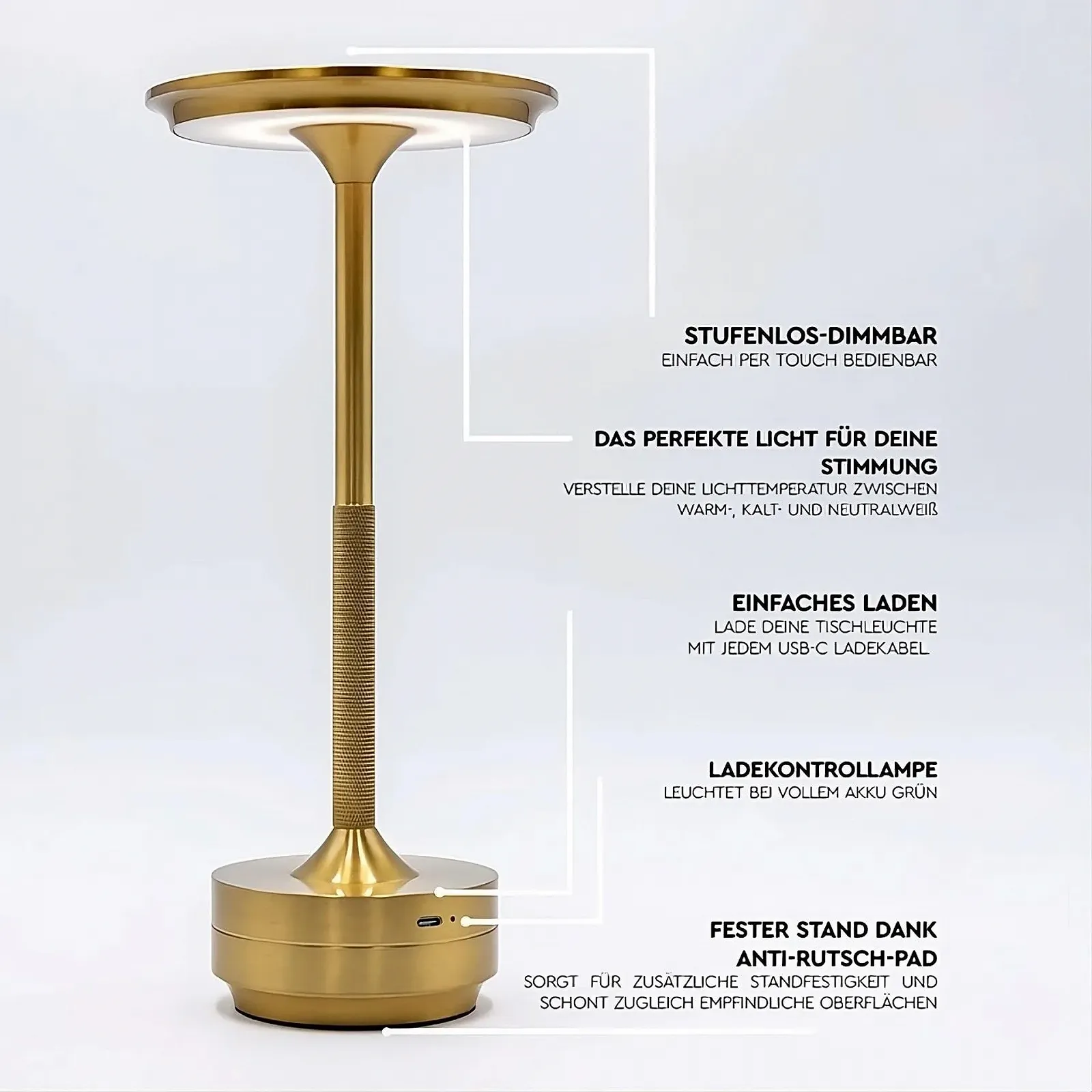 Настільна лампа EPIC LED акумуляторна сенсорна золота, фото №3