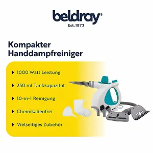 Ручний пароочисник Beldray 10-в-1 для ванної кімнати, плитки, дзеркала, вікна з європейською вилкою, 1000 Вт, ефективно вбиває побутові бактерії бірюзовий synthetic.ua - Фото 1