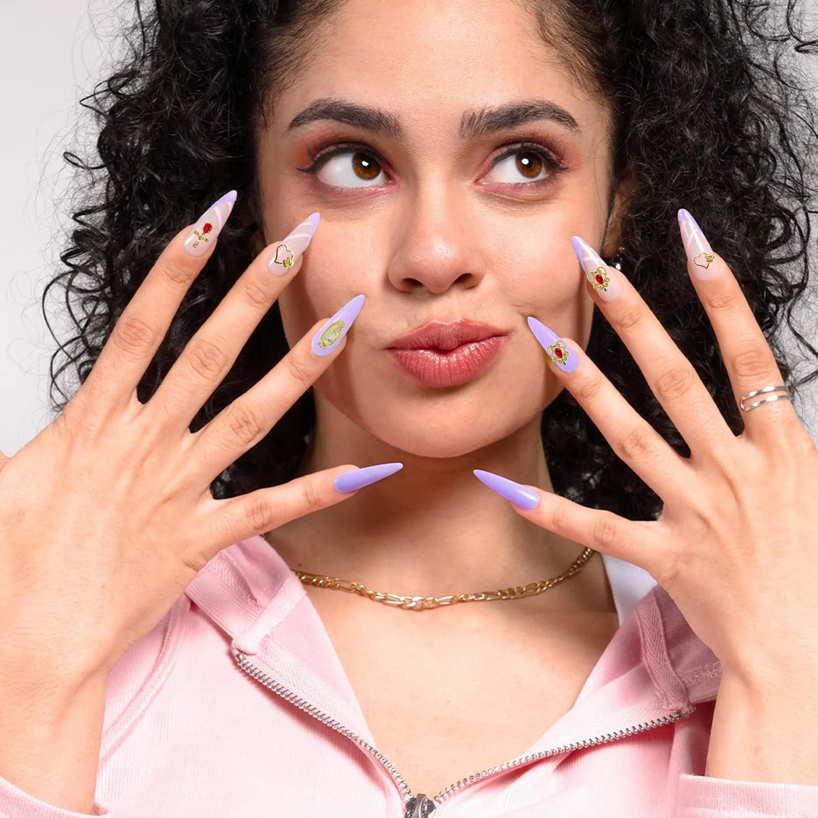 Украшения для ногтей Набор 70 шт Золотые Подвески Крест Роза Сердца Дева Мария, фото №5