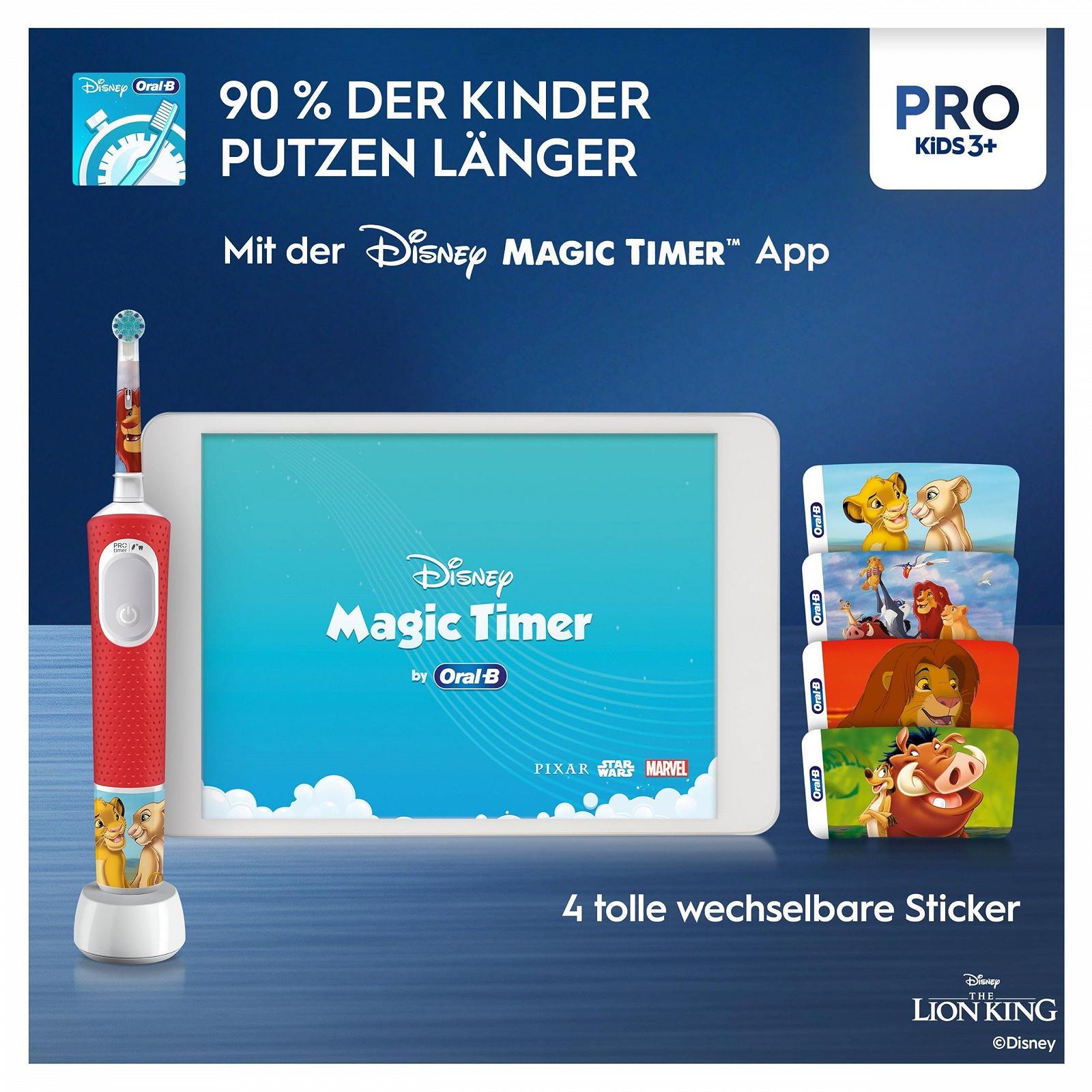 Електрична зубна щітка Oral-B Pro Kids Король Лев для дітей від 3 років, включаючи режим Sensitiv+, екстрам'яка щетина, 1 змінна щітка, 1 дорожній футляр, біло-червона, фото №4
