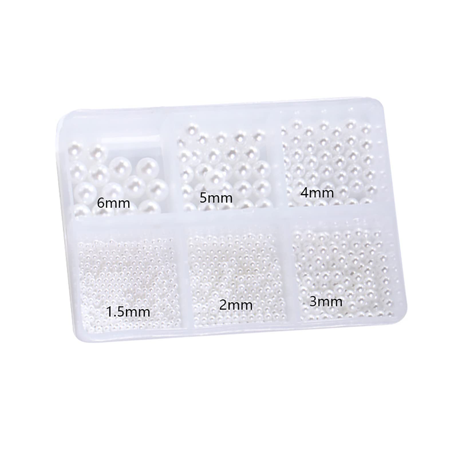 Стрази для нігтів 3D Бісер з коробкою 1 коробка 6 відділень Круглі Білі, фото №1