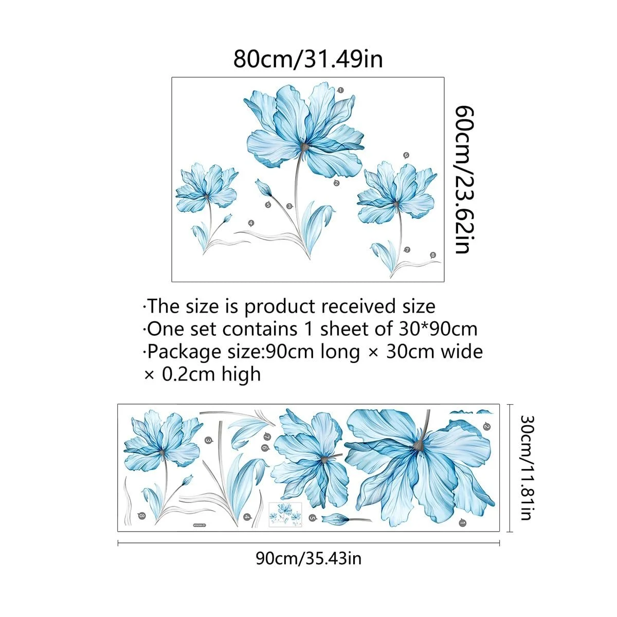 Наклейка на стіну SHUCHING Квіти Маки Блакитна, фото №4 Наклейка на стіну SHUCHING Квіти Маки Блакитна, фото №4