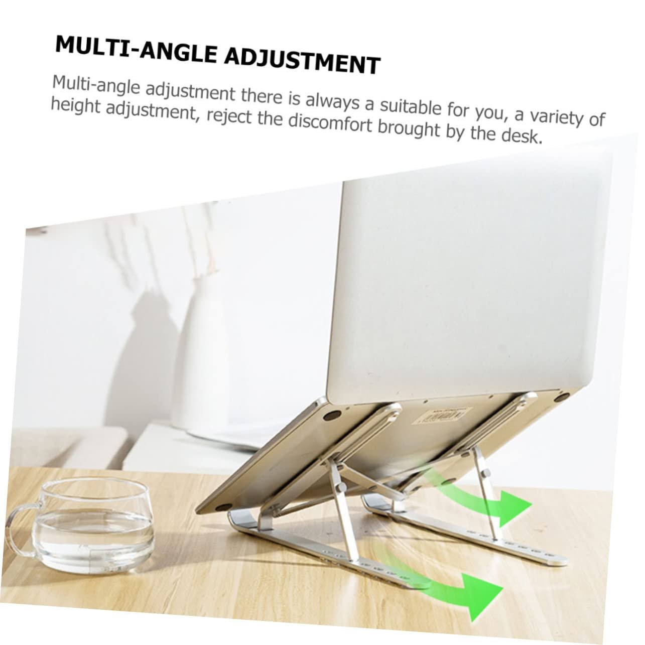 Підставка для ноутбука алюмінієва складана, регульована по висоті, стабільна, ергономічна, портативна, міцна, сумісна з усіма ноутбуками, фото №6