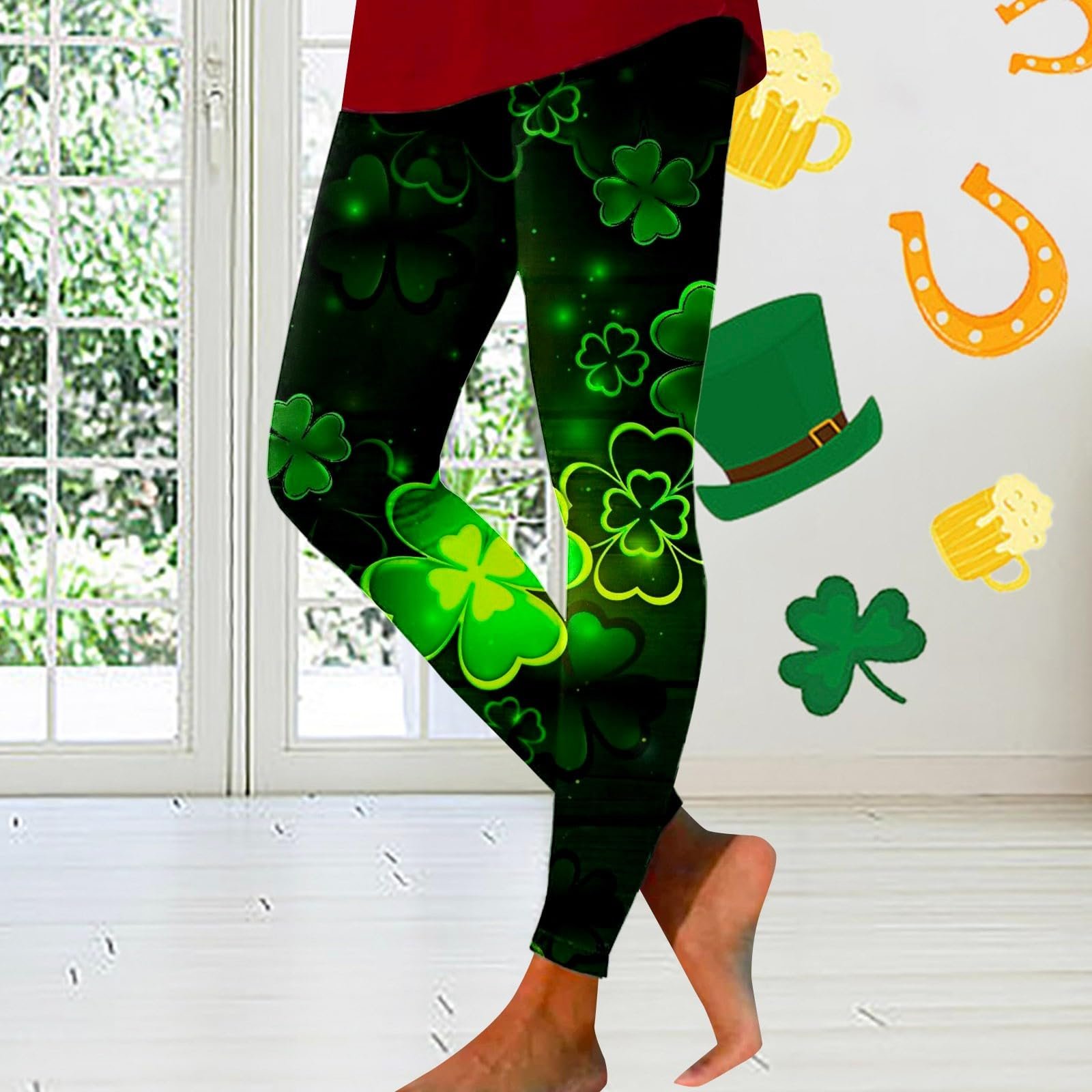 Легінси Generisch St. Patrick's Day Жіночі, з конюшиною, Спортивні легінси з принтом, Спортивні легінси з принтом конюшини, фото №3