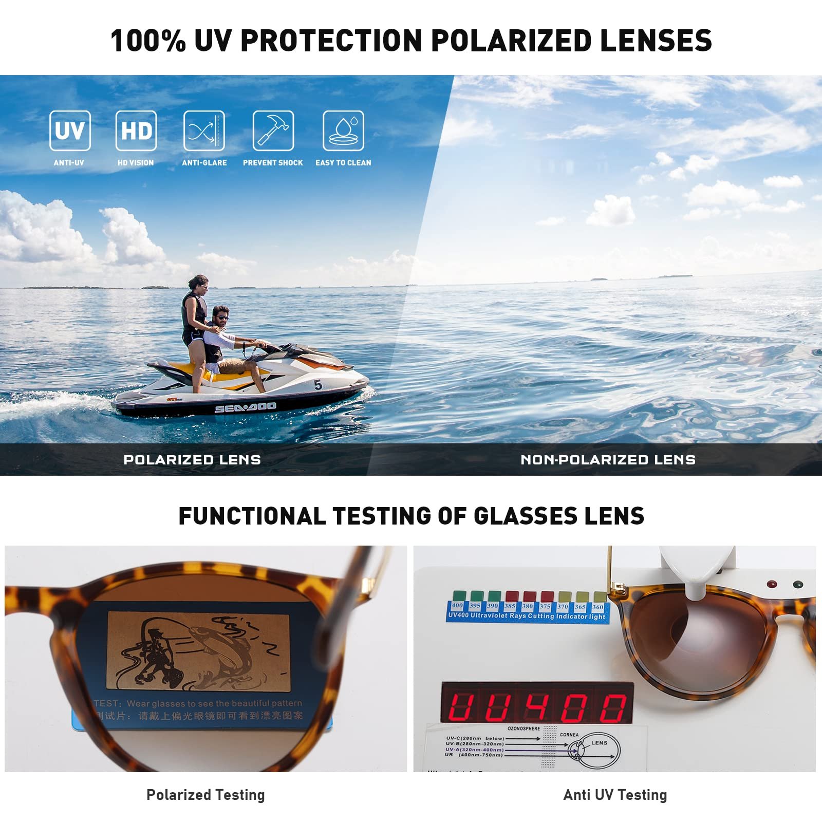 Солнцезащитные очки Kunchu, поляризованные, круглые UV400, ретро., фото №4