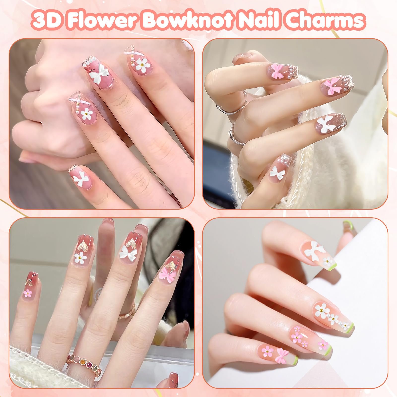 Прикраси для нігтів, Милі бантики Квіти, Акрилові квіткові намистини, фото №7