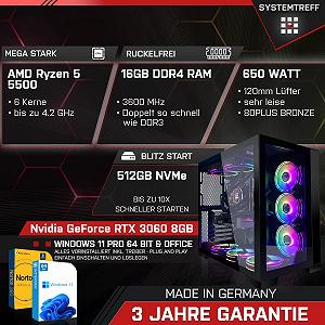 ПК SYSTEMTREFF Basic Gaming AMD Ryzen 5 5500 Nvidia GeForce RTX 3060 16GB DDR4 RAM 512GB M.2 NVMe чорний synthetic.ua - Фото 1