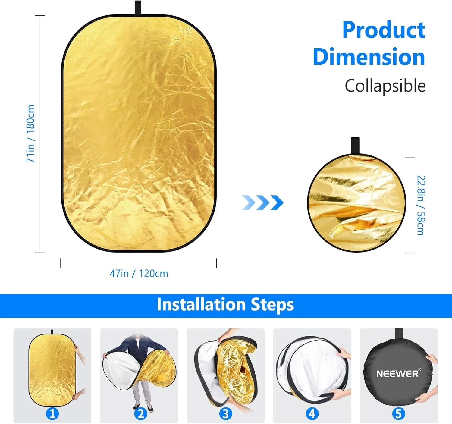 Набір рефлекторів NEEWER 5 в 1 RF-1218 120 x 180 см, фото №4 Набір рефлекторів NEEWER 5 в 1 RF-1218 120 x 180 см, фото №4