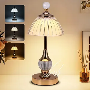 Настільна лампа ALLOMN кришталева світлодіодна акумуляторна сенсорна золота - Фото 1