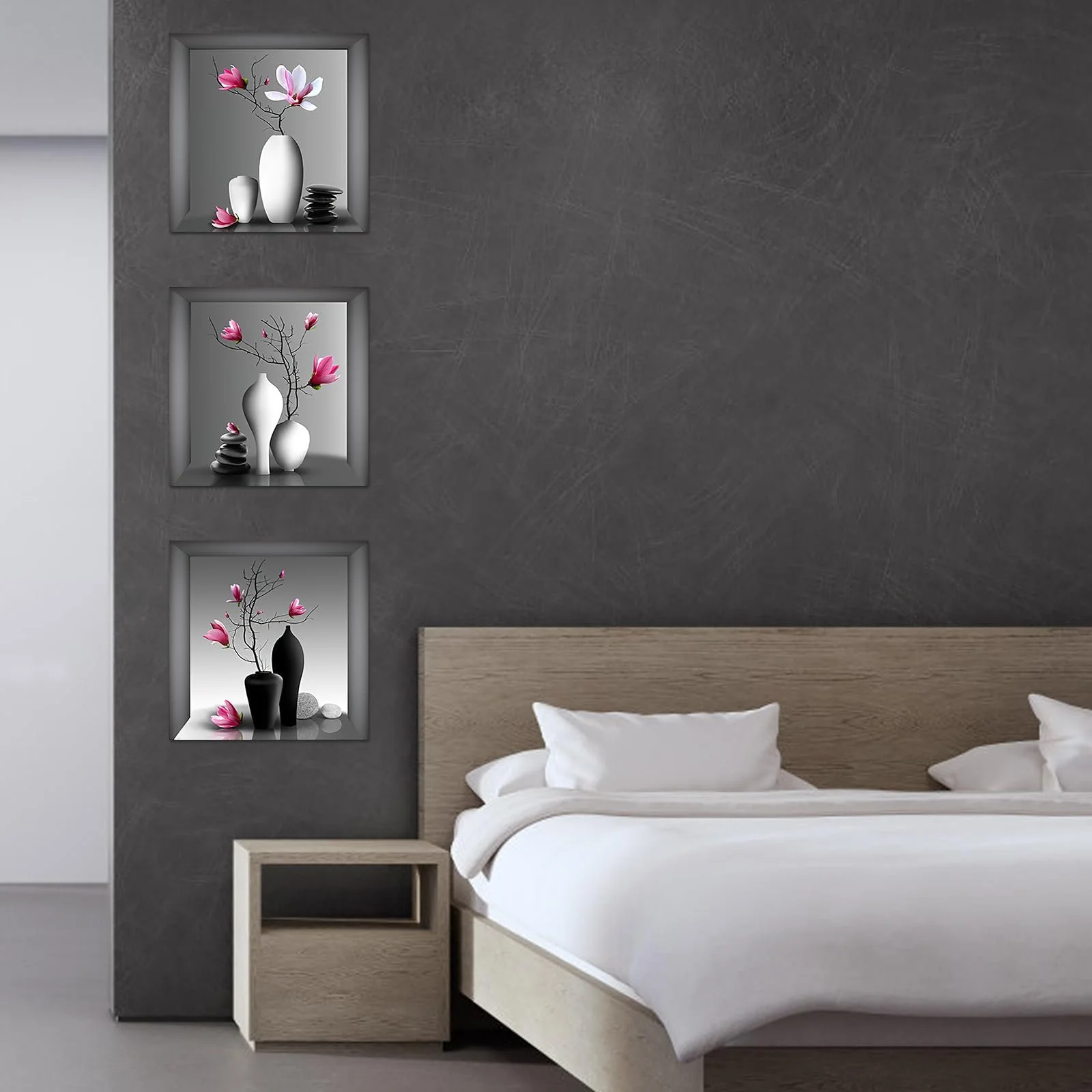 Наклейки на стіну UOCAI 3 штуки 3D Ваза з квітами 30 x 30 см, фото №7