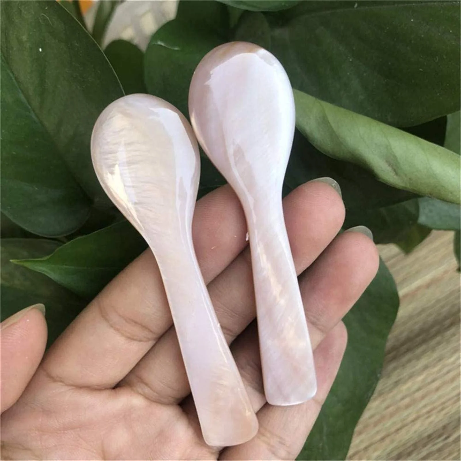 Ложка для ікри з перламутру ручної роботи, з круглою ручкою, колір кави, 2 шт., фото №4