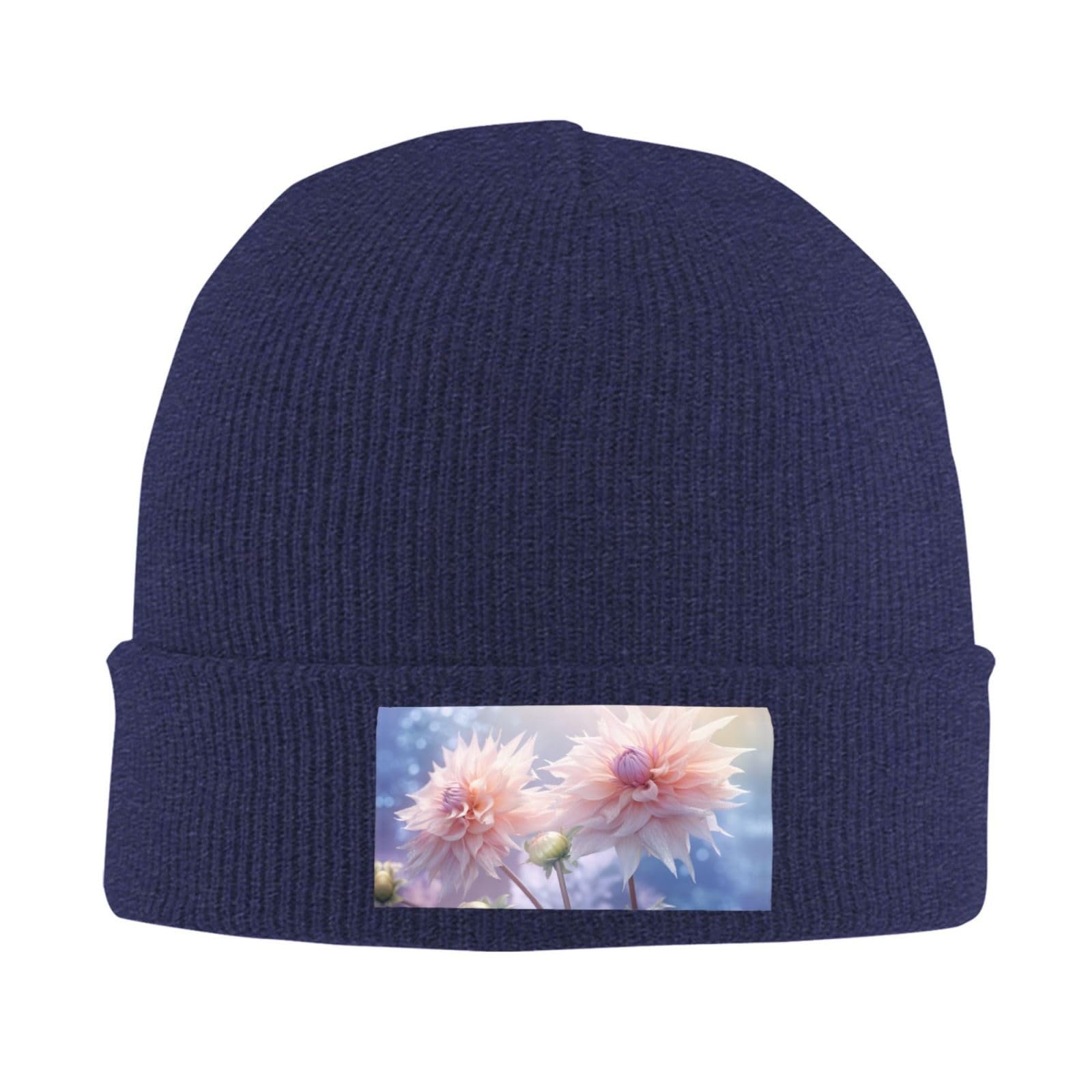 Шапка Теплая, уютная шапка с 3 цветными цветками и 1 принтом, фото №2