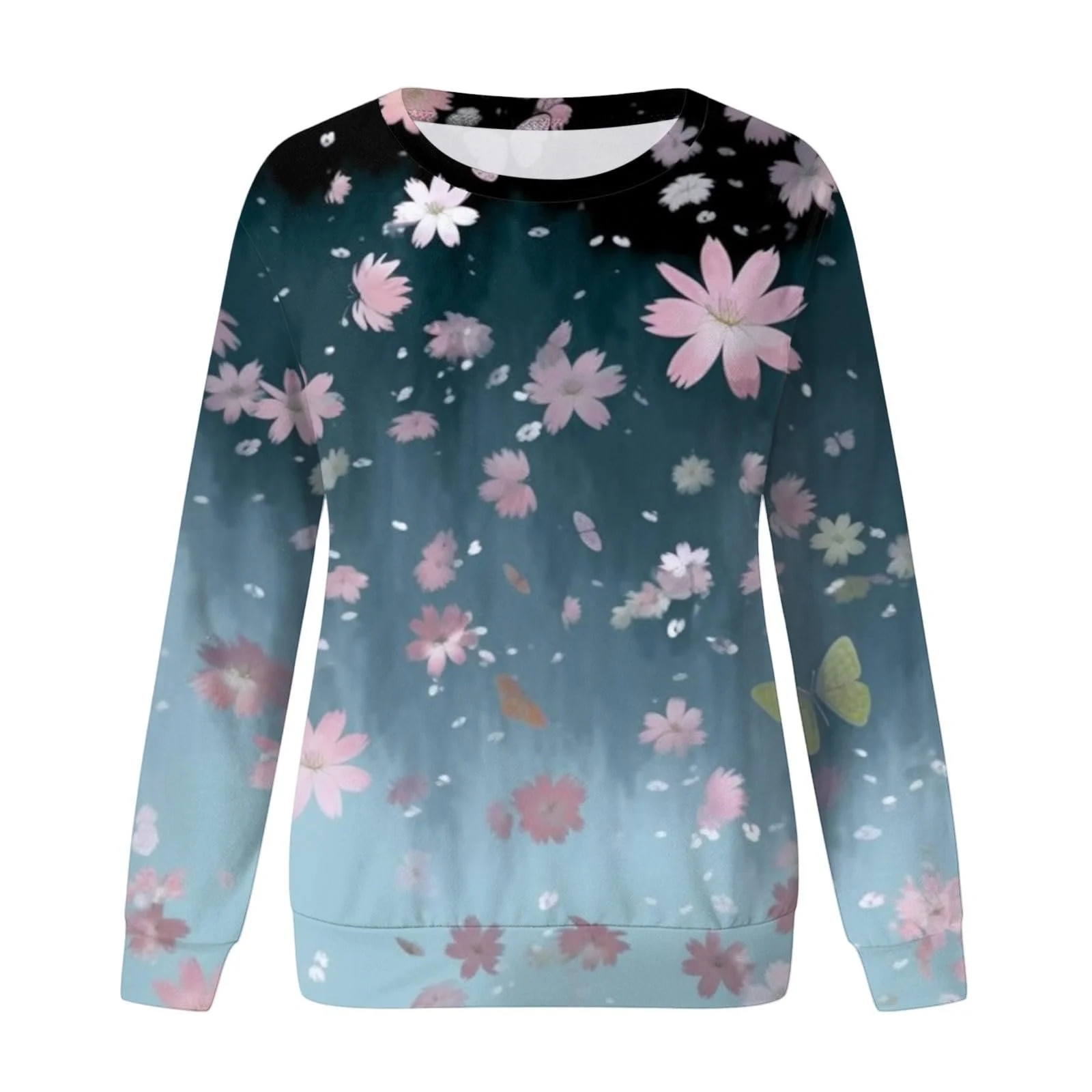 Женская толстовка с длинными рукавами, круглым вырезом, цветочным принтом с бабочками, повседневный большой джемпер, зимняя уличная одежда для девушек-подростков, фото №3