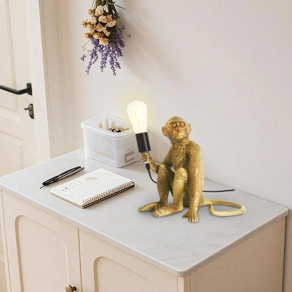 Настільна лампа LED ELINKUME Monkey Resin E27 Золотиста, фото №6