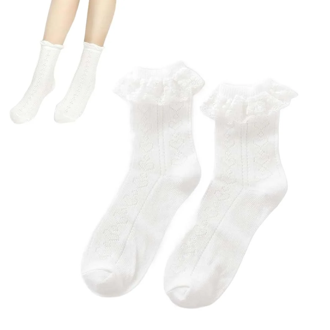 Шкарпетки Білі Мереживні Гомілкові Шкарпетки з Воланами Dirndl для Жінок, фото №1 Шкарпетки Білі Мереживні Гомілкові Шкарпетки з Воланами Dirndl для Жінок, фото №1