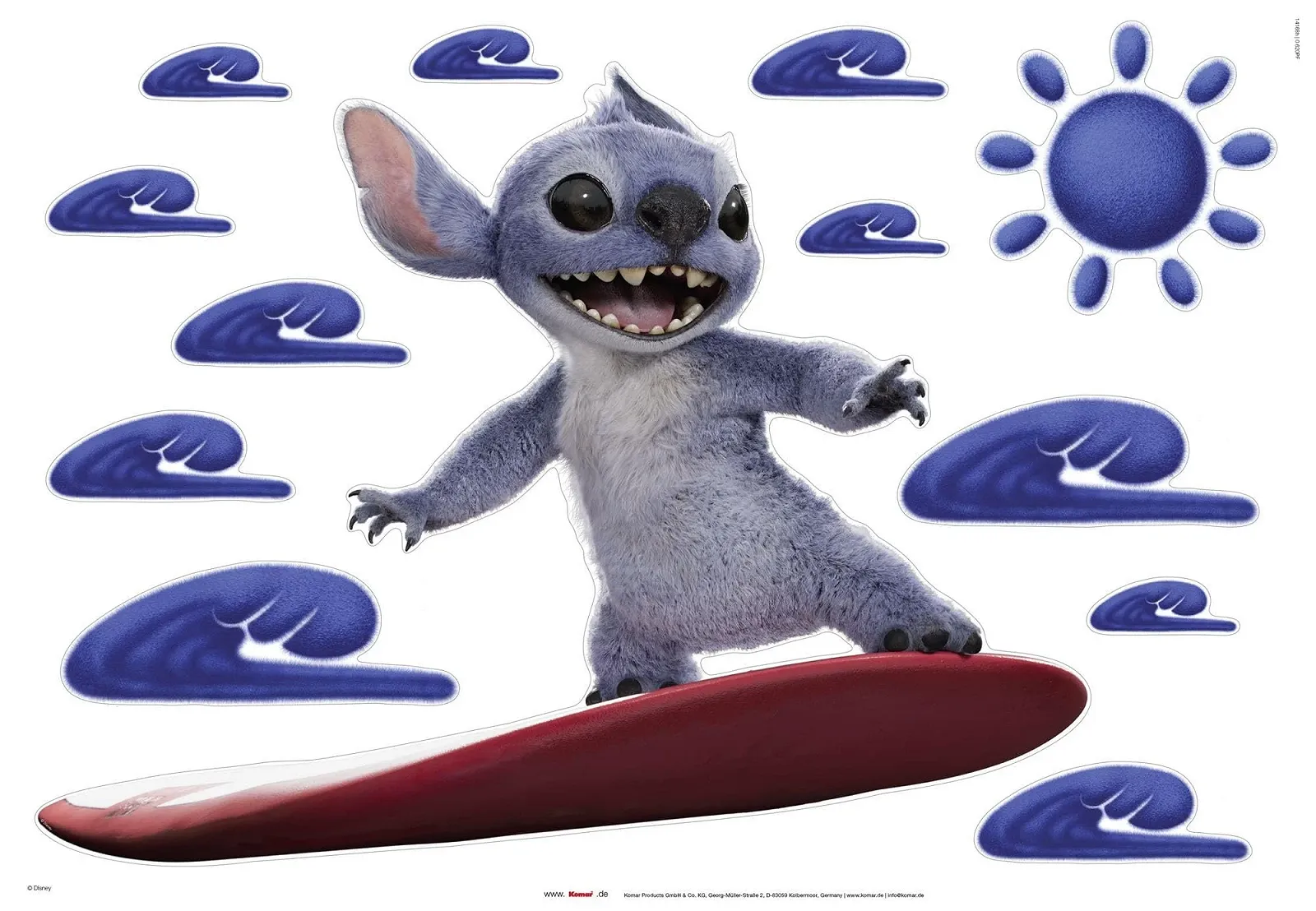 Наклейка на стену Komar Disney Stitch Hit the Waves 70 x 50 см 13 частей Синяя, фото №2