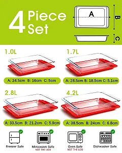 Набор форм для запекания Стеклянные прямоугольные 4 шт. с крышками 1 / 1,7 / 2,8 / 4,2 л synthetic.ua - Фото 1