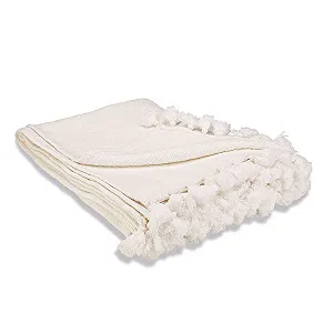 Плед Loberon Amlamé с декоративной бахромой, помпонами, бохо-шик - Фото 1