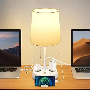 Настільна лампа Aigostar E27 з розетками та портами USB і Type-C Біла - Фото 1