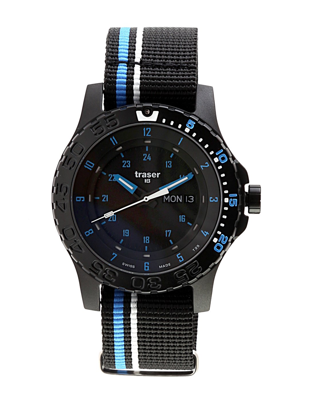 Часы Traser Blue Infinity с сапфировым стеклом и черным полосатым ремешком NATO 105545, фото №1 Часы Traser Blue Infinity с сапфировым стеклом и черным полосатым ремешком NATO 105545, фото №1