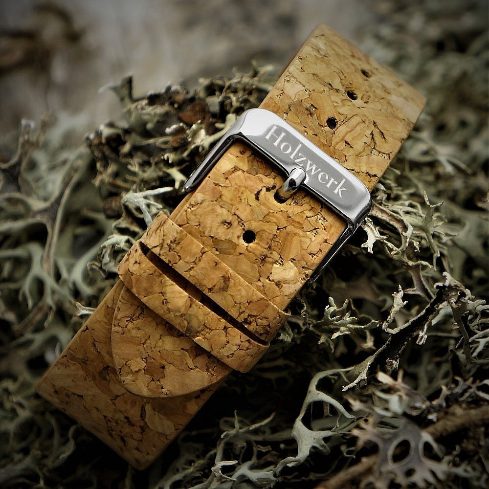 Годинник жіночий Holzwerk Germany Designer Eco Natural Vegan дерев'яний аналоговий кварцовий з корковим ремінцем та дерев'яним циферблатом, фото №6