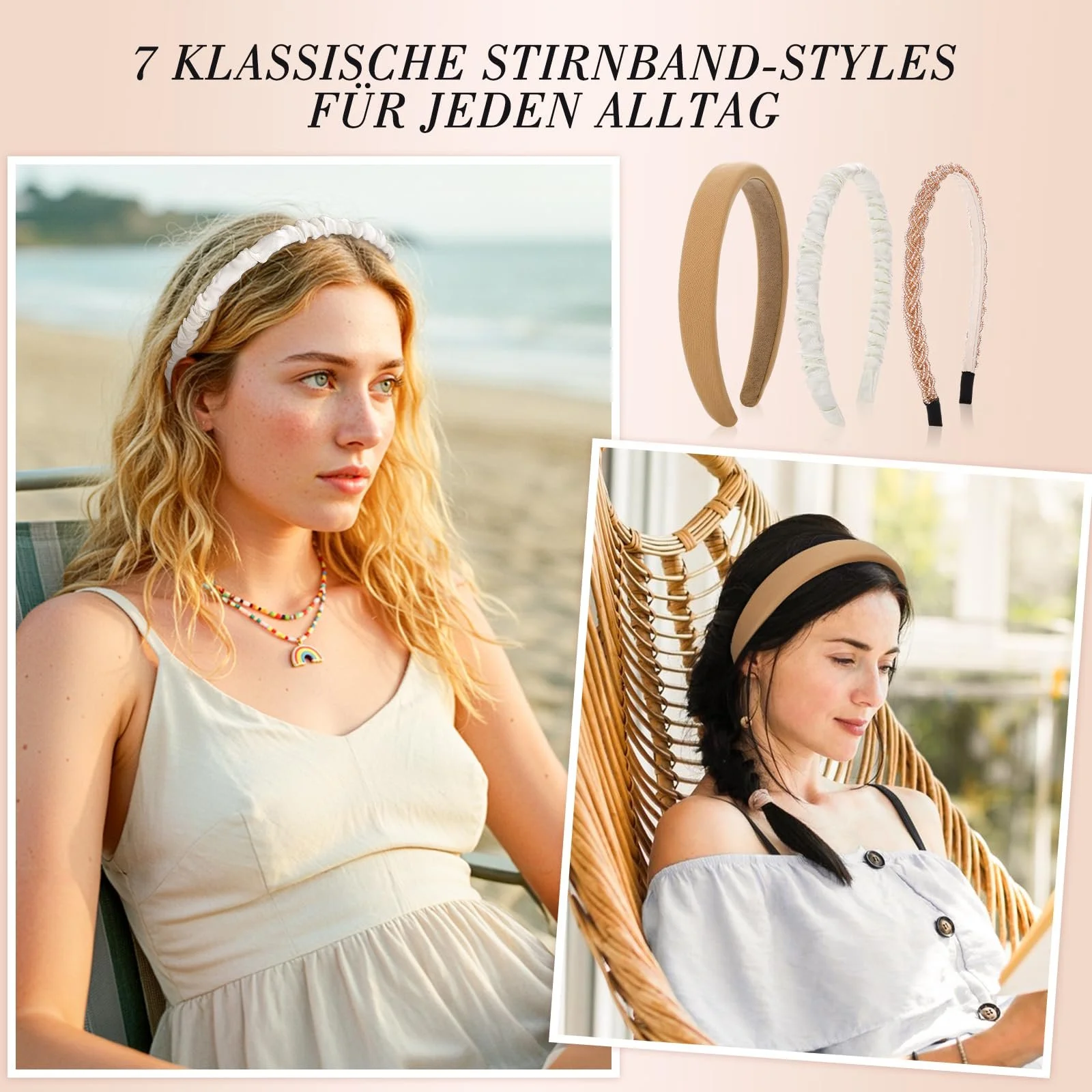 Жіночий обруч для волосся, набір з 7 штук, плетений, фото №3