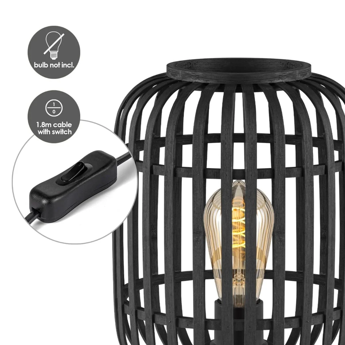 Настільна лампа Home Sweet Home Bohemian 21.5x21.5x30 см E27 Бамбук Чорна, фото №4